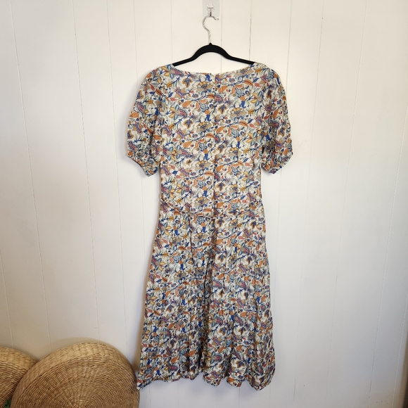 Boden Linen Blend Midi Dress Puff Sleeve A-Line Floral Boho Print V-Neck Size 14 - Picture 5 of 16